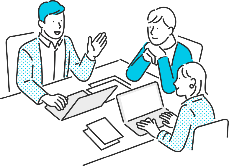 社内チームで打ち合わせをするイラスト